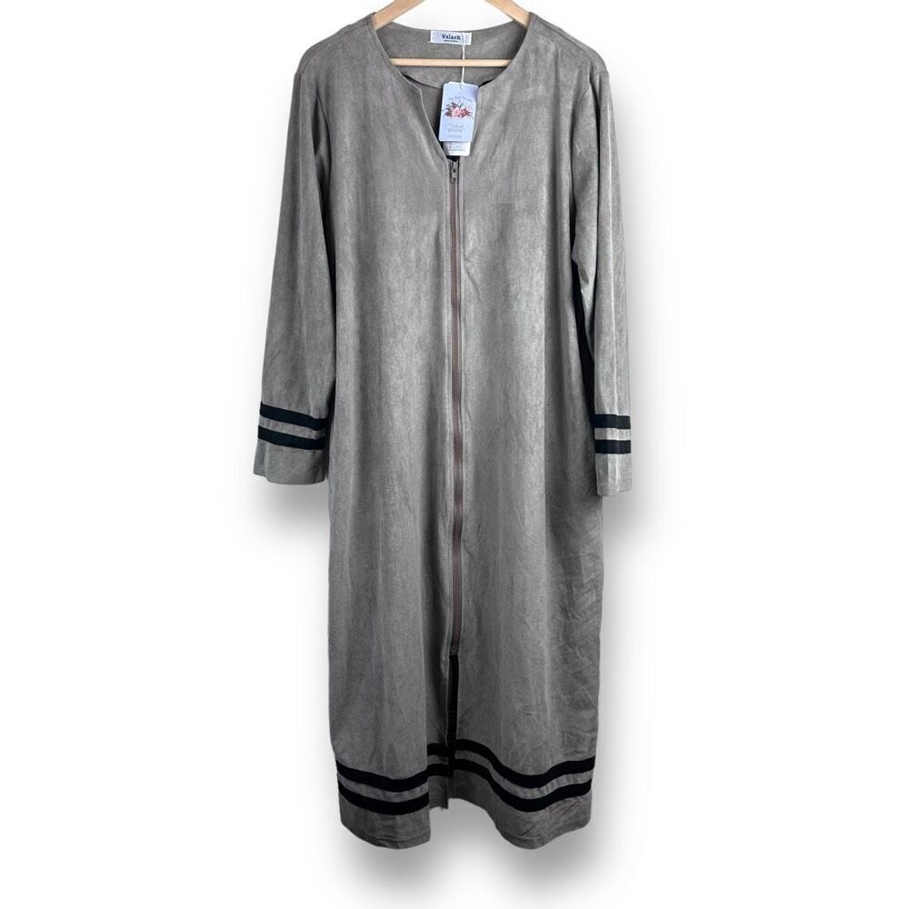 Vslarh Women's L Zipper Front Housecoat Robe Neutral Grey‎ Beige Lagenlook New